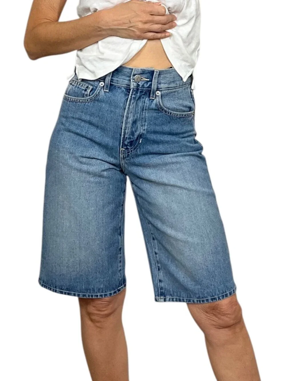 Veronica Beard Charlotte High Rise Bermuda Denim Shorts 24 Jorts Blue NEW